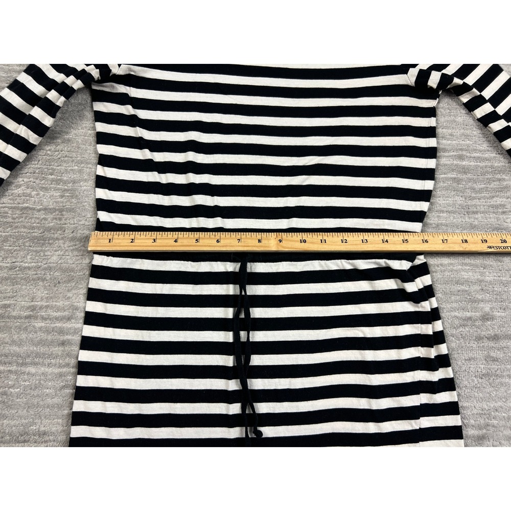 H&M T-Shirt Dress Womens M Black White Striped Boat Neck Drawstring Waist Cotton - Picture 3 of 9